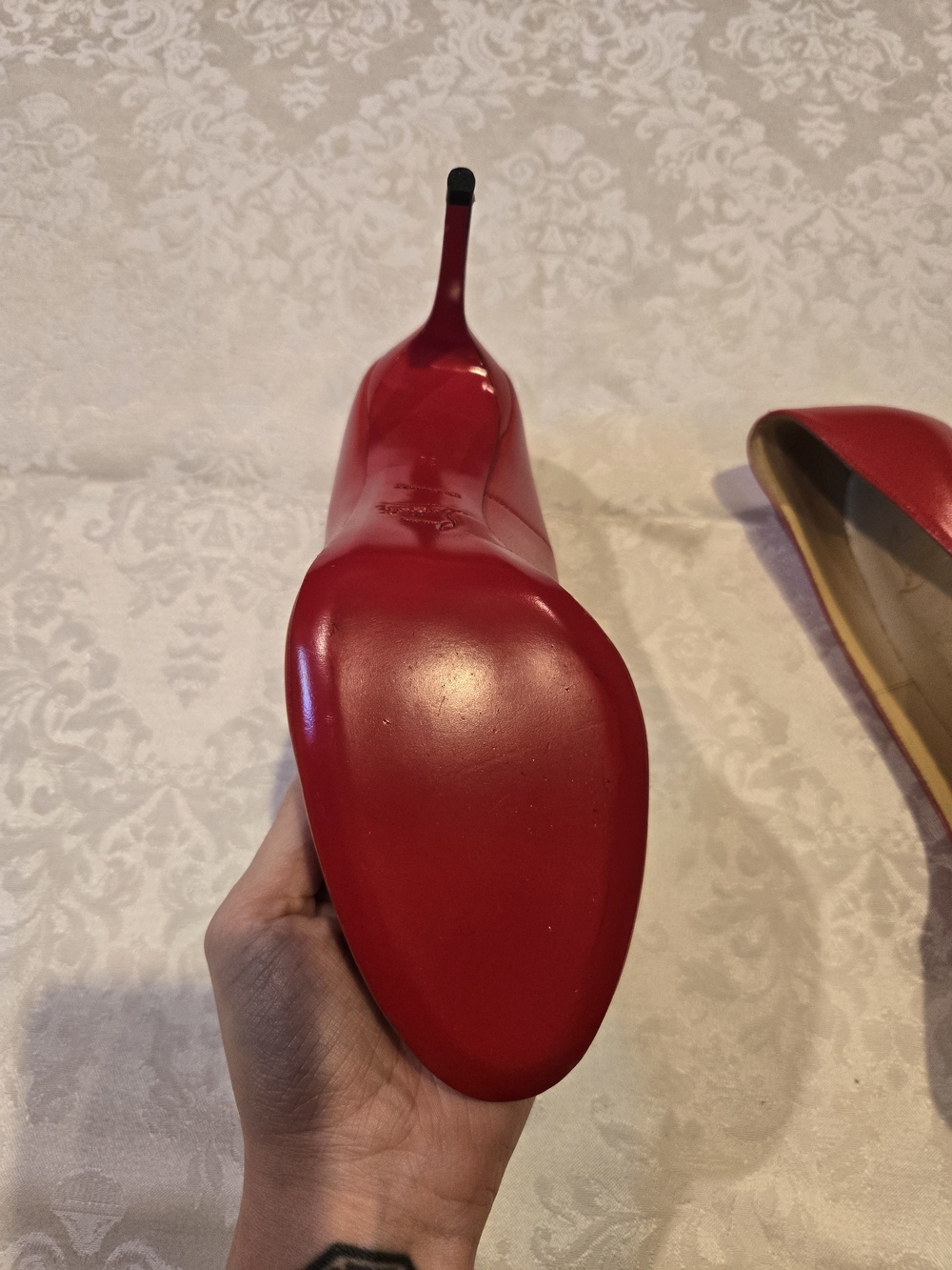 Christian Louboutin Red Leather Round-Toe Pumps - Picture 4 of 6